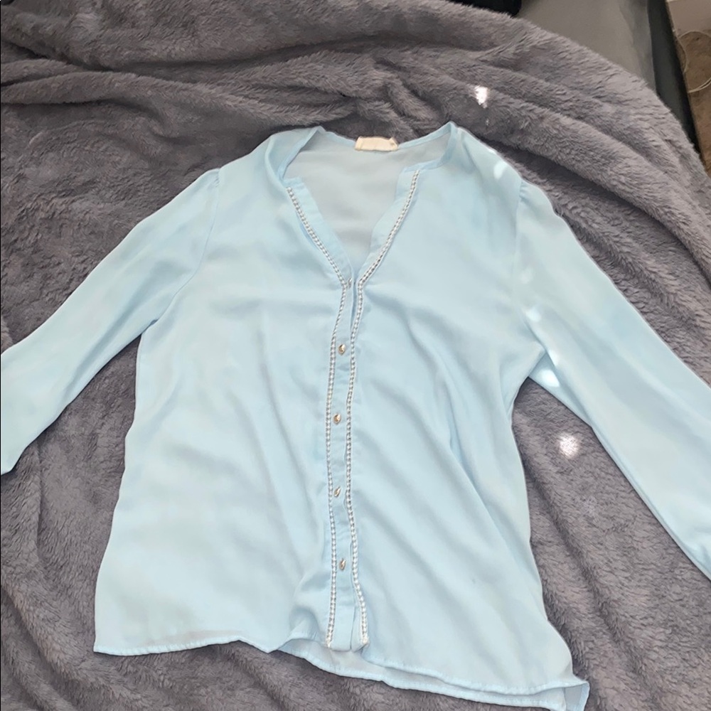 Powder blue Relaxed Button Down Shirt with V-Neckline